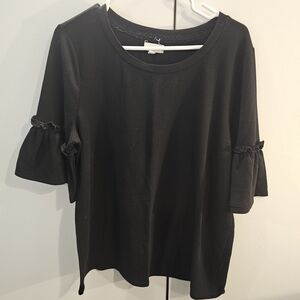 Cupio Elegant Black Ruffle Sleeve Tee Size XL